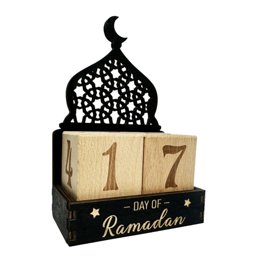 Wooden Eid Countdown Calendar with Mosque Silhouette