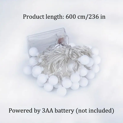 6m LED Ball Garland Fairy String Lights for Festive Decorations - Battery-Powered