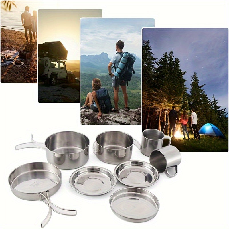Camping Cookware Set Stainless Steel (8pcs)