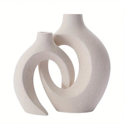 Set of 2 White Ceramic Vases - Modern Boho Decor