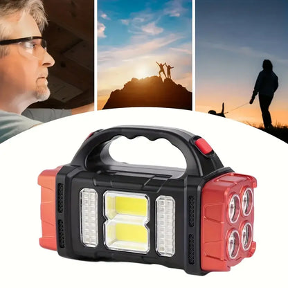Red Tactical LED Solar Camping Light - Portable Rechargeable Flashlight