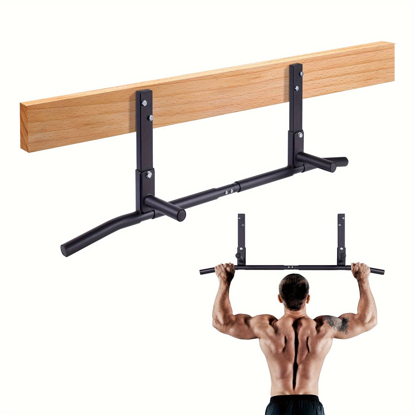 Wall-Mounted Stainless Steel Pull-Up Bar Black