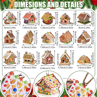 Wooden Christmas Ornaments: 15pcs Colorful Gingerbread Candy House Theme Festive Holiday