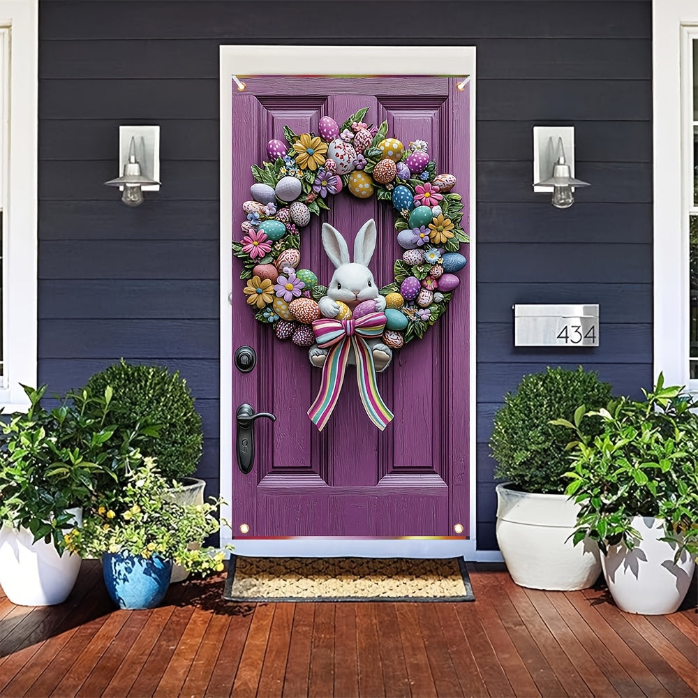 Easter Floral Wreath with Cute Rabbit Accent