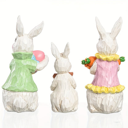 3pcs Vintage Easter Rabbit Resin Ornaments Decor