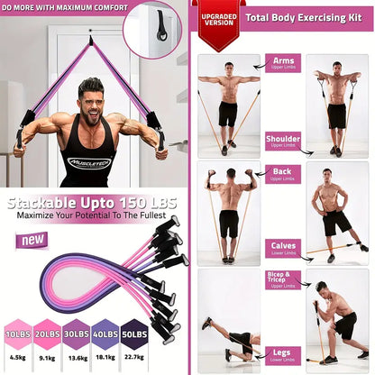 17pcs Fitness Resistance Bands Set – Medium Tension