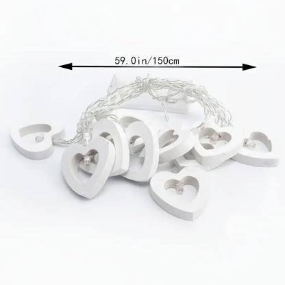 Romantic LED Heart-Shaped Wooden String Lights - 10 Lights, 4.9ft, Battery-Power(Warm White)ed