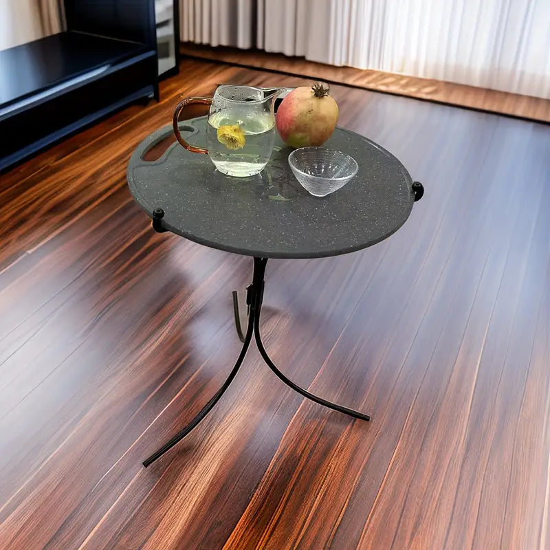 Compact Folding Wrought Iron Round Table