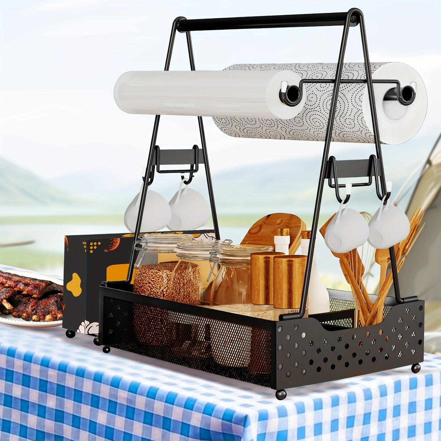 Grill Caddy with Hooks & Towel Holders