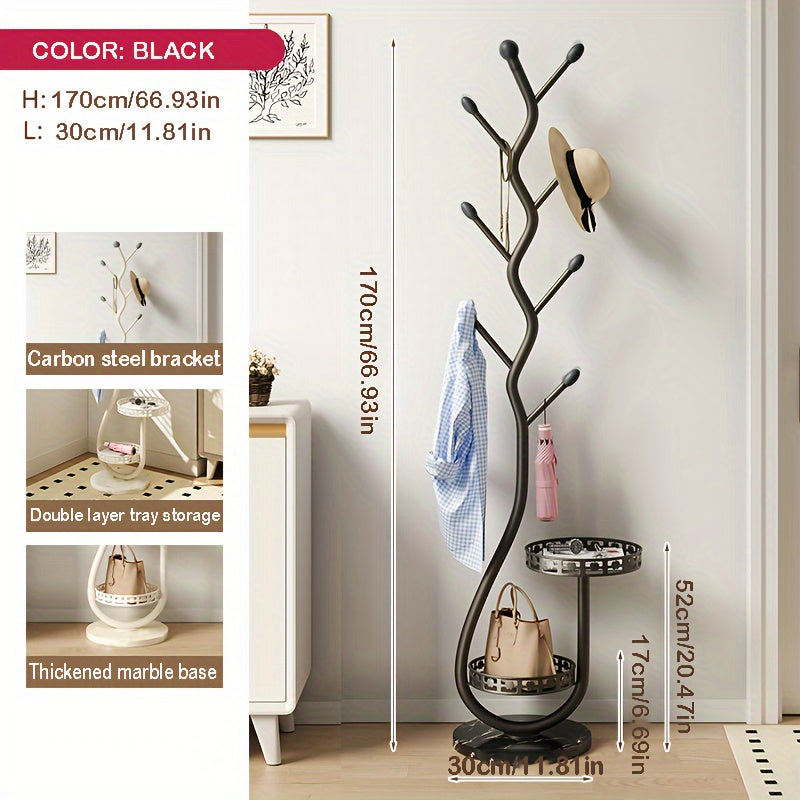 Freestanding Metal Coat Rack with Branch Hooks