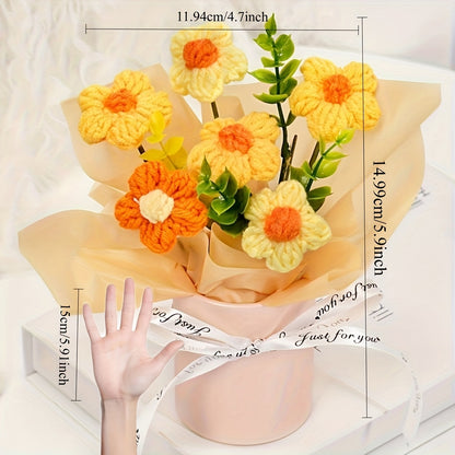 Handmade Crochet Daisy Bouquet with Vase