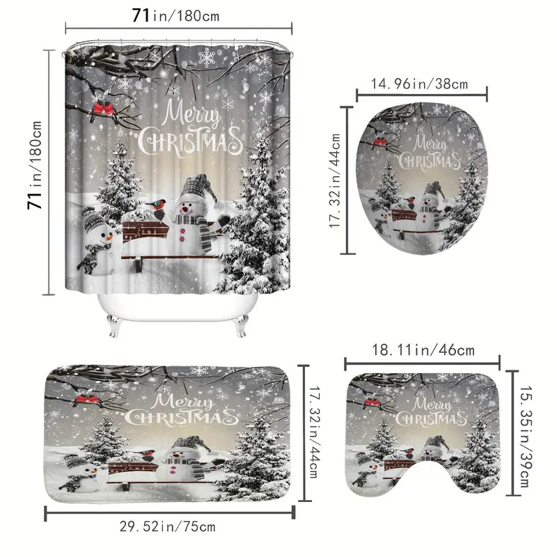 Frosty Friends: 4-Piece Christmas Snowman Shower Curtain Set