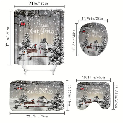 Frosty Friends: 4-Piece Christmas Snowman Shower Curtain Set