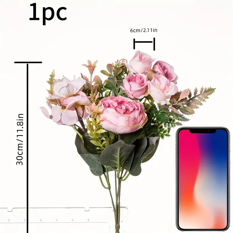 Pink Pearl Rose Peony Bouquet - Elegant Artificial Flower Arrangement