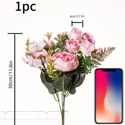 Pink Pearl Rose Peony Bouquet - Elegant Artificial Flower Arrangement
