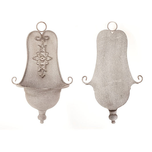 Vintage Metal Wall Planter Round Zinc Floral Display