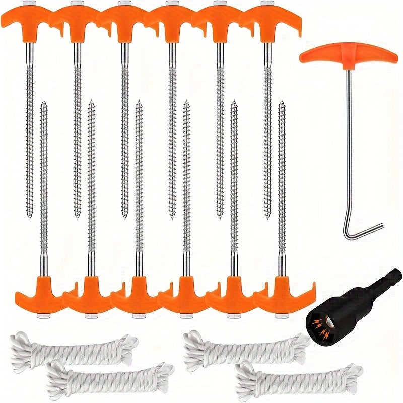 18 pcs Heavy Duty Tent Stakes Set with Rope & Hook