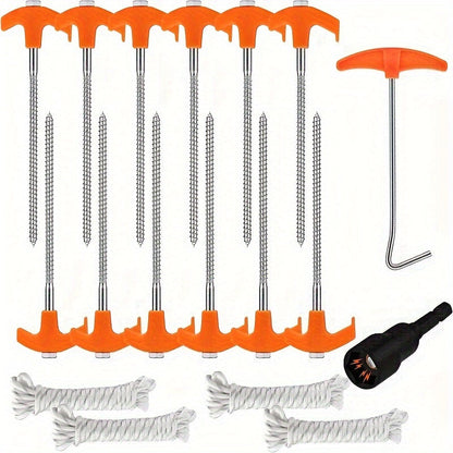 18 pcs Heavy Duty Tent Stakes Set with Rope & Hook