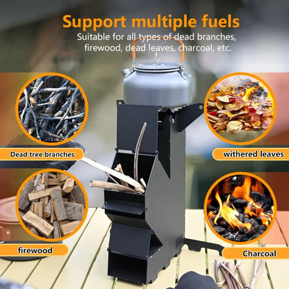 Multi-functional Iron Wood Burning Rocket Stove for Outdoor Cooking