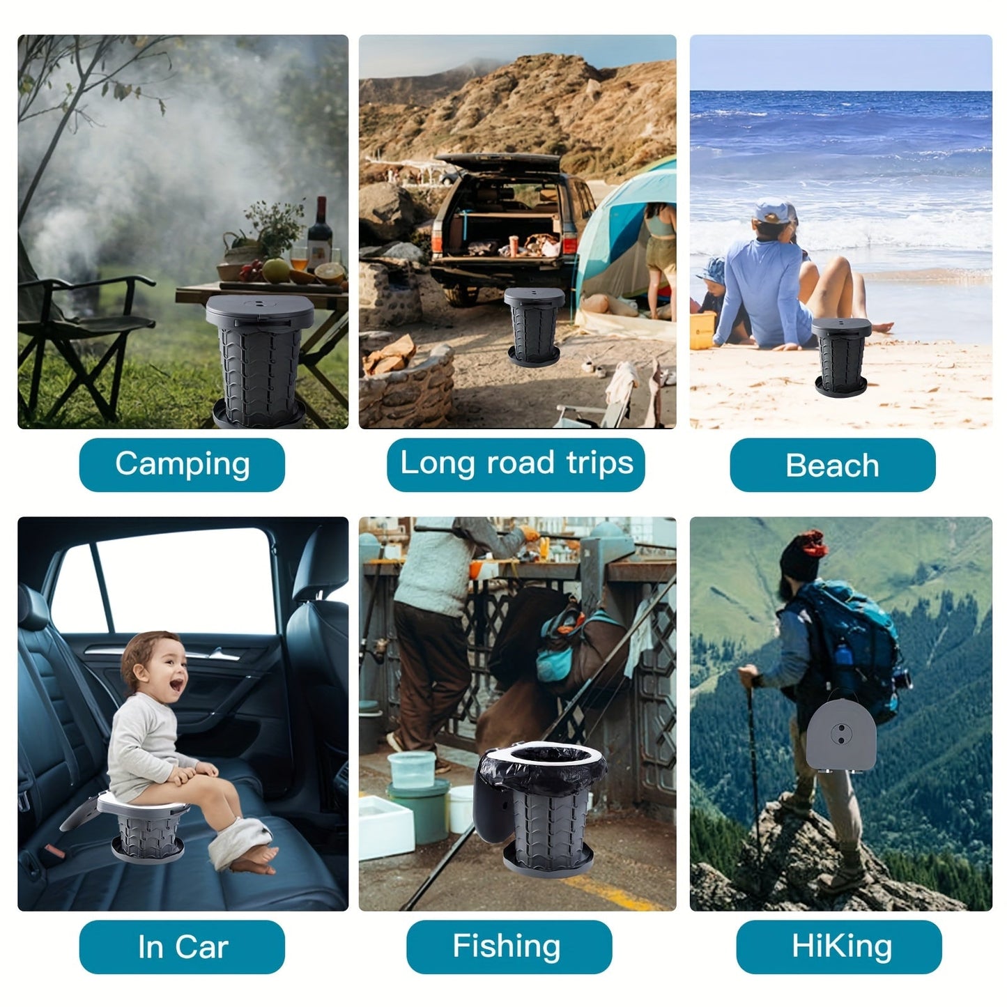 Adjustable Portable Camping Toilet with Storage Bag