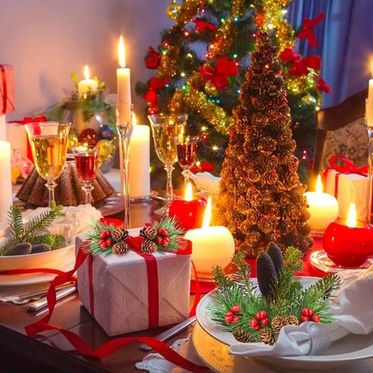 Set of 10 Artificial Christmas Picks - Festive Red Berry Holly Branches for Tree Decor