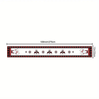 Seasonal Winter Holiday Table Runner - Red and Black Buffalo Check Plaid with Santa Claus & Snowflake Patterns