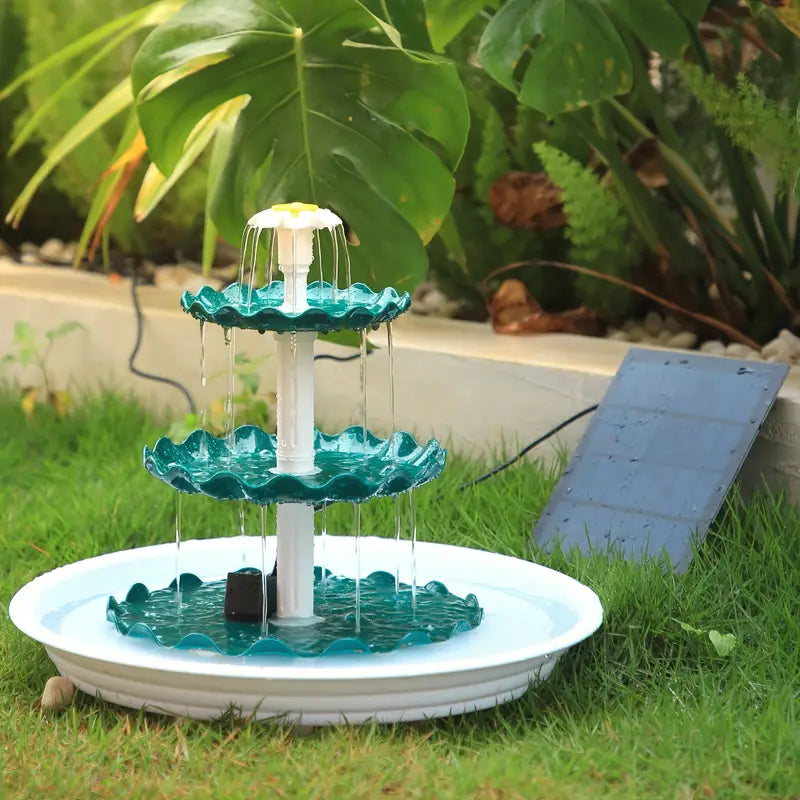 Solar-Powered 3 Tier Bird Bath Fountain Set