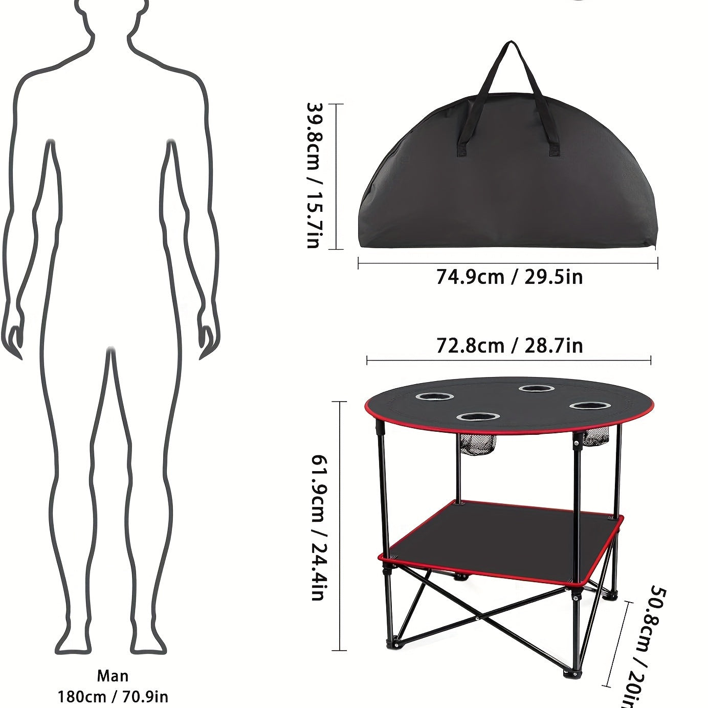 Folding Camping Table with Cup Holders & Carry Bag