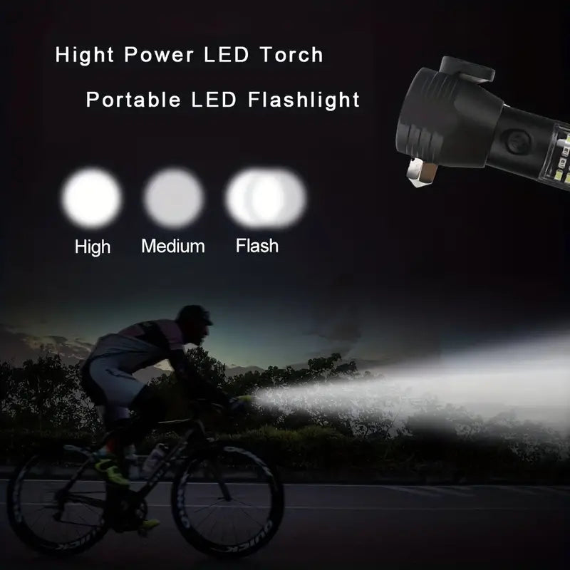 Multi-Functional Solar Power LED Flashlight - 5-in-1 Outdoor Survival Tool