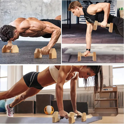 Wooden Push-Up Support Handles - Non-Slip Pad Included