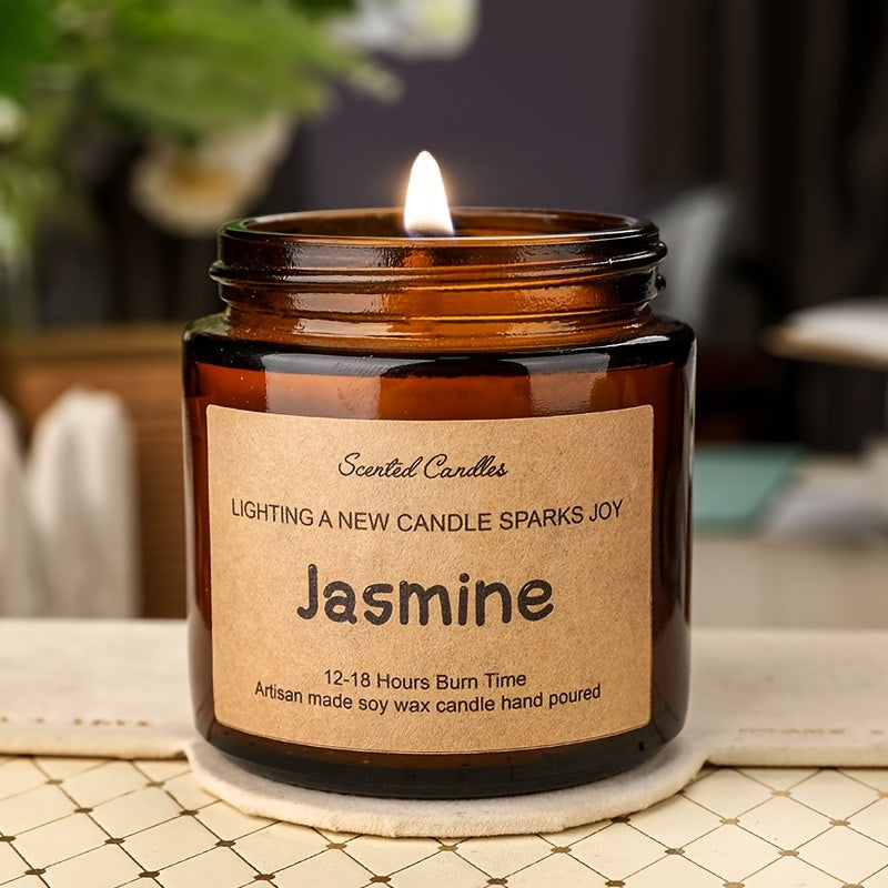 Jasmine Scented Soy Wax Candle in Glass Bottle