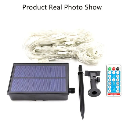 Radiant Nightfall: 192 LED Solar Lights on Transparent Wire