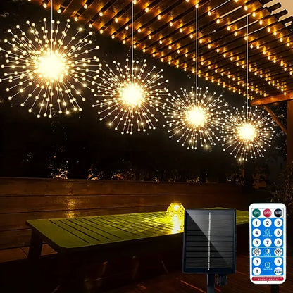 Outdoor Solar Firework Lights - 4-Pack 480 LED Starburst Hanging Lights