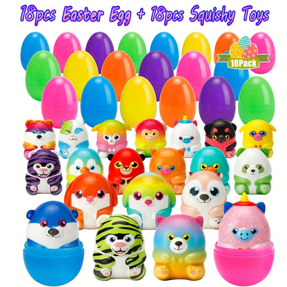 18 Sets Prefilled Easter Eggs with Mini Squishy Toys