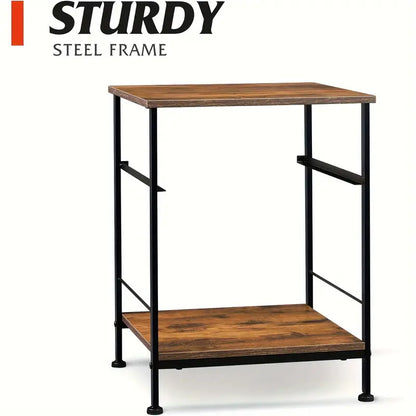 Rustic Black Metal Nightstand with Fabric Drawer