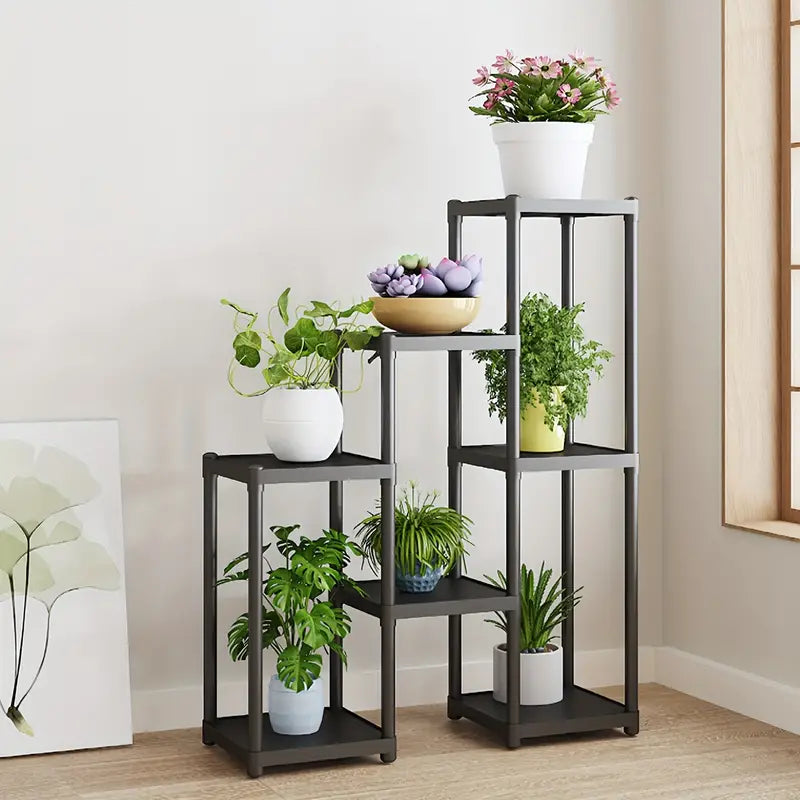 Contemporary 7-Storey Flower Rack: Multi-Layer European Plant Stand- Black