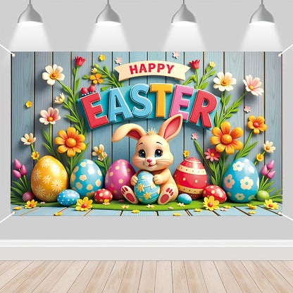 Easter Bunny Eggs Banner Polyester Decoration