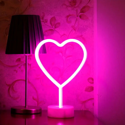 Neon Heart Light: LED Neon Signs Night Light(Pink) - Heart-Shaped Light with Holder Base