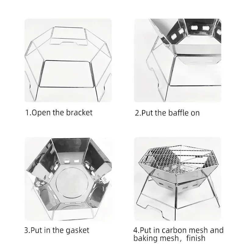 Foldable Stainless Steel Camping Charcoal Grill