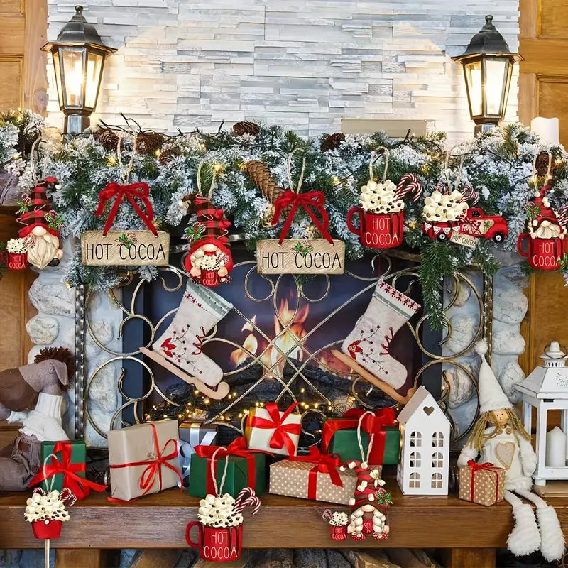 24-Piece Dwarf Christmas Red Wooden Hanging Pendants
