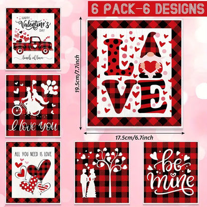 Romantic Red Check Valentines Day Placemats Set of 6