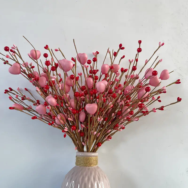 8pcs Heart-shaped Pink and Red Berry Stems