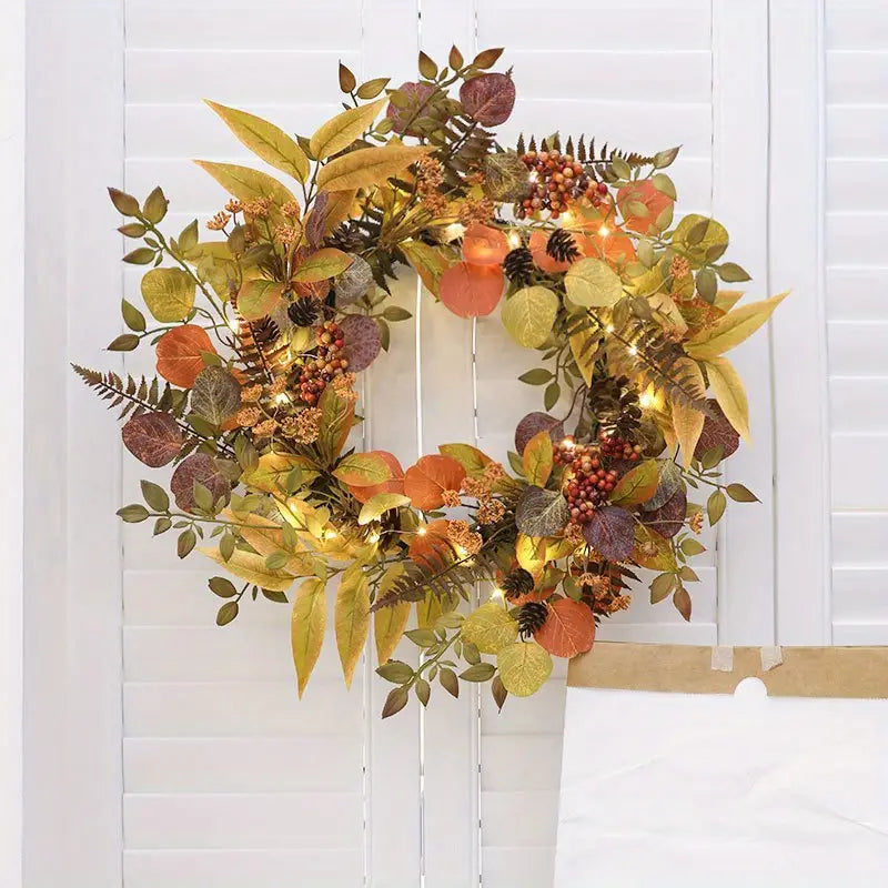 Autumn Glow: LED Light Wreath with Artificial Foliage