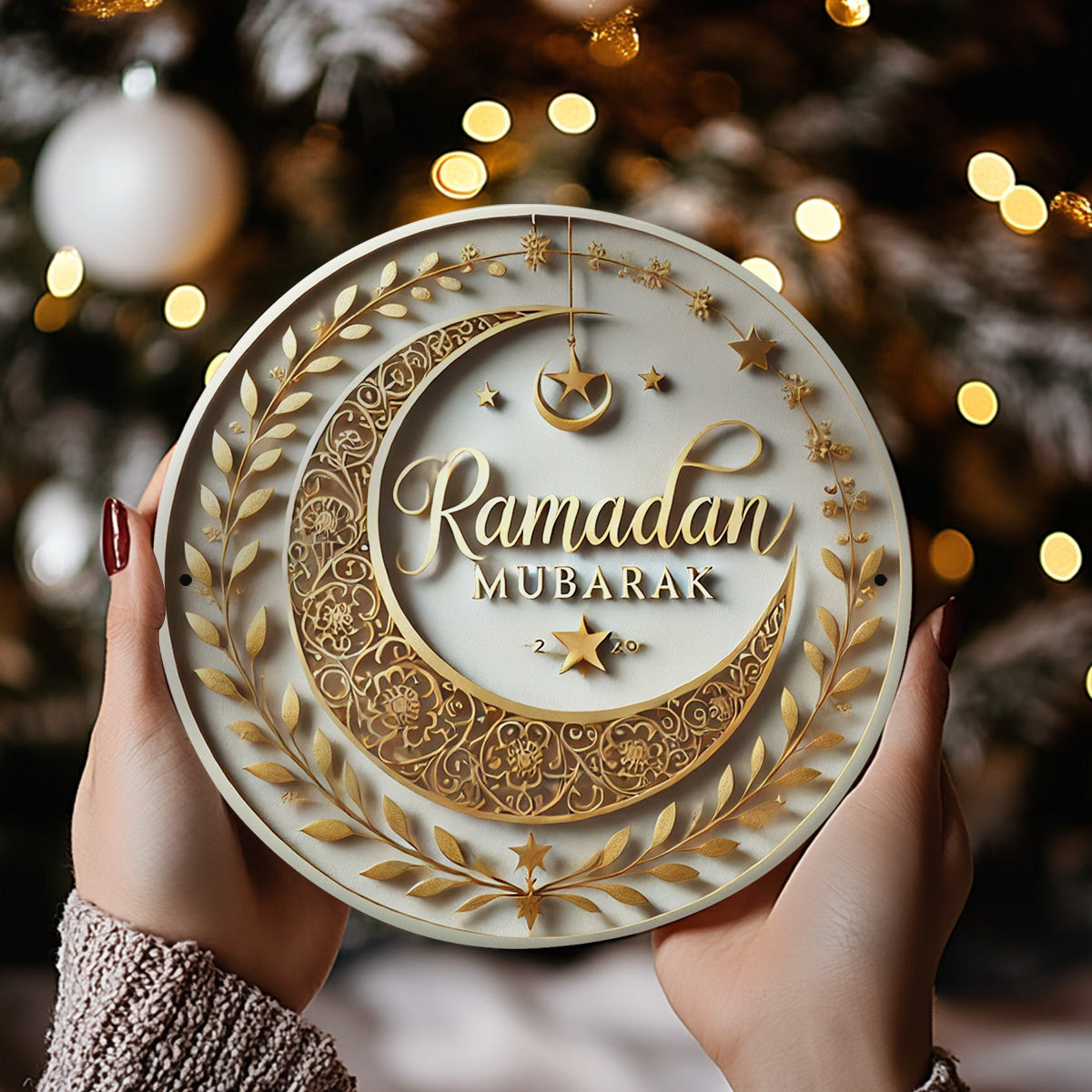 Ramadan Mubarak Aluminum Crescent Star Decor