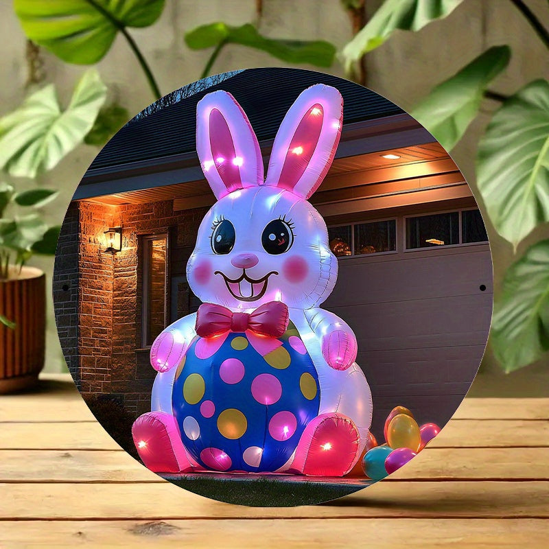 Inflatable Easter Bunny on Polka-Dot Egg Decoration