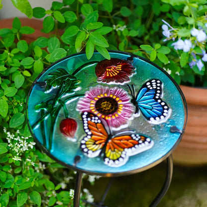 Terrance Floral Patio Side Table - Small Outdoor Glass End Table