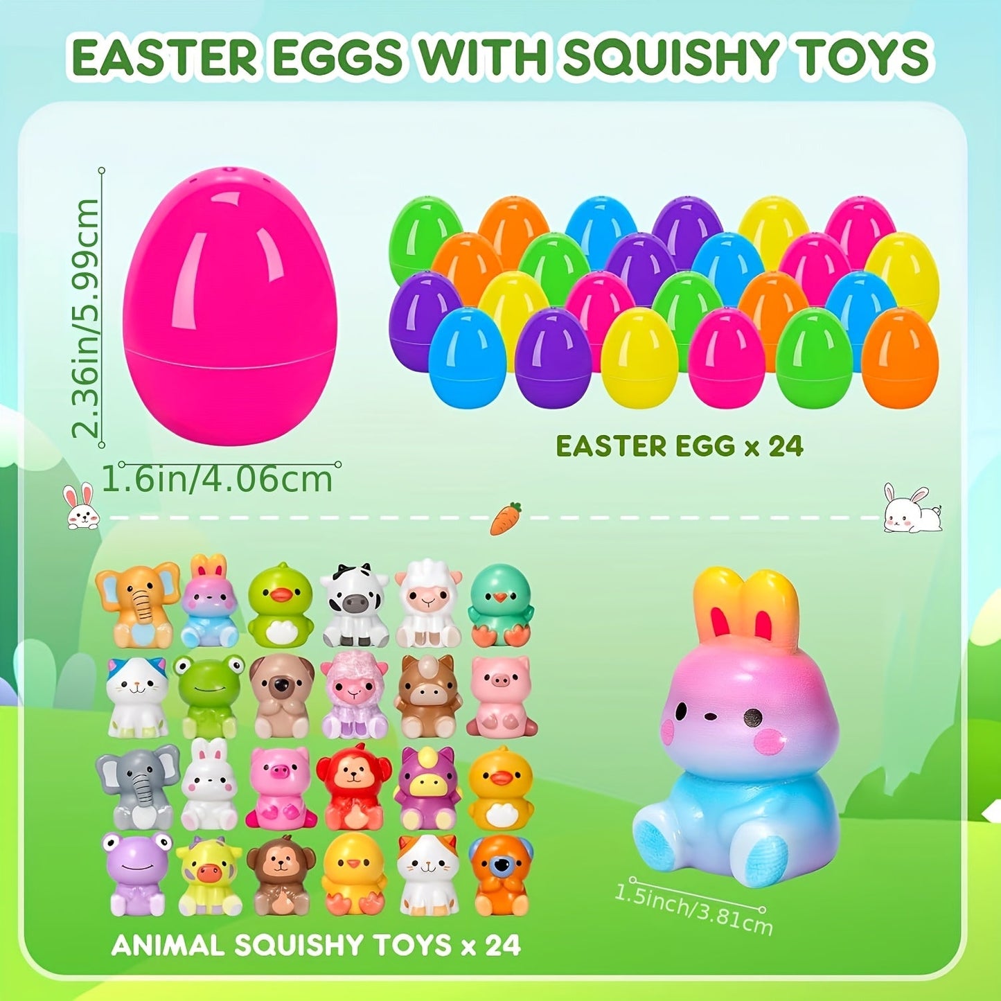 Set of 24 Pre-Filled Easter Eggs with Squishy Toys