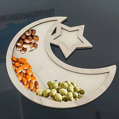 Wooden Moon and Star Snack Tray Decor