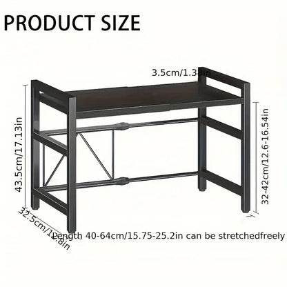 Retractable Microwave Oven Storage Rack - Single Layer, Countertop Bracket Shelf (Black)