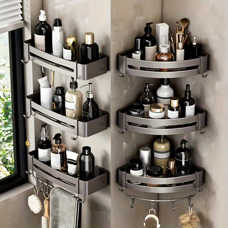 Aluminum Non-Drill Wall-Mounted Corner Shelf - Bathroom Storage Rack